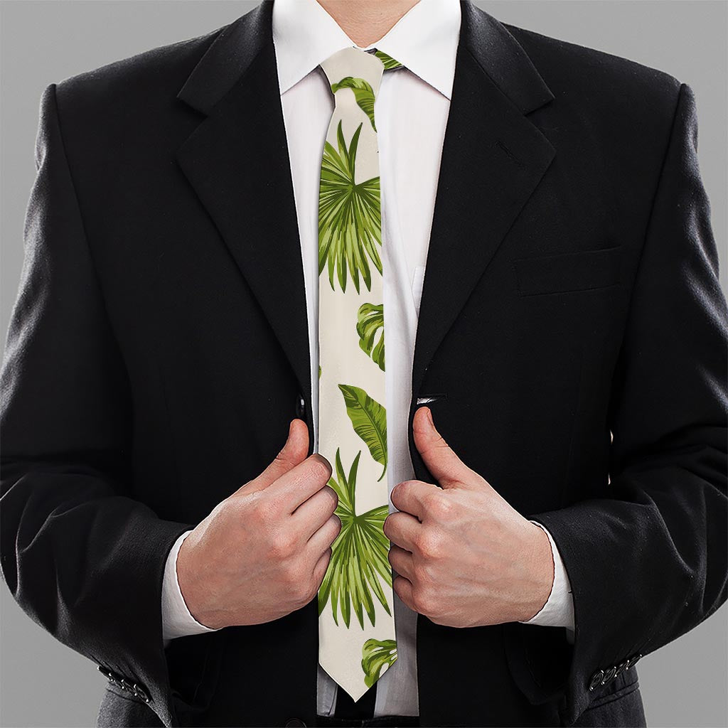 Light Tropical Leaf Pattern Print Necktie