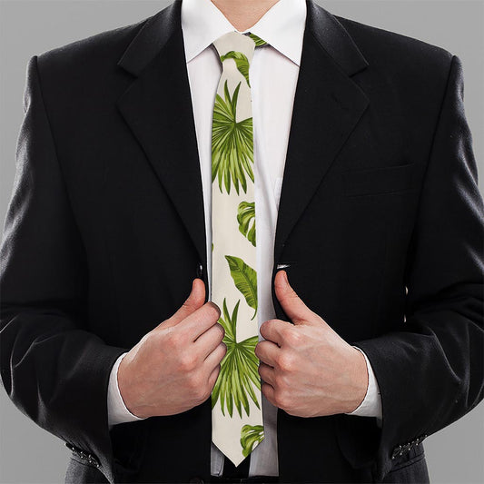 Light Tropical Leaf Pattern Print Necktie