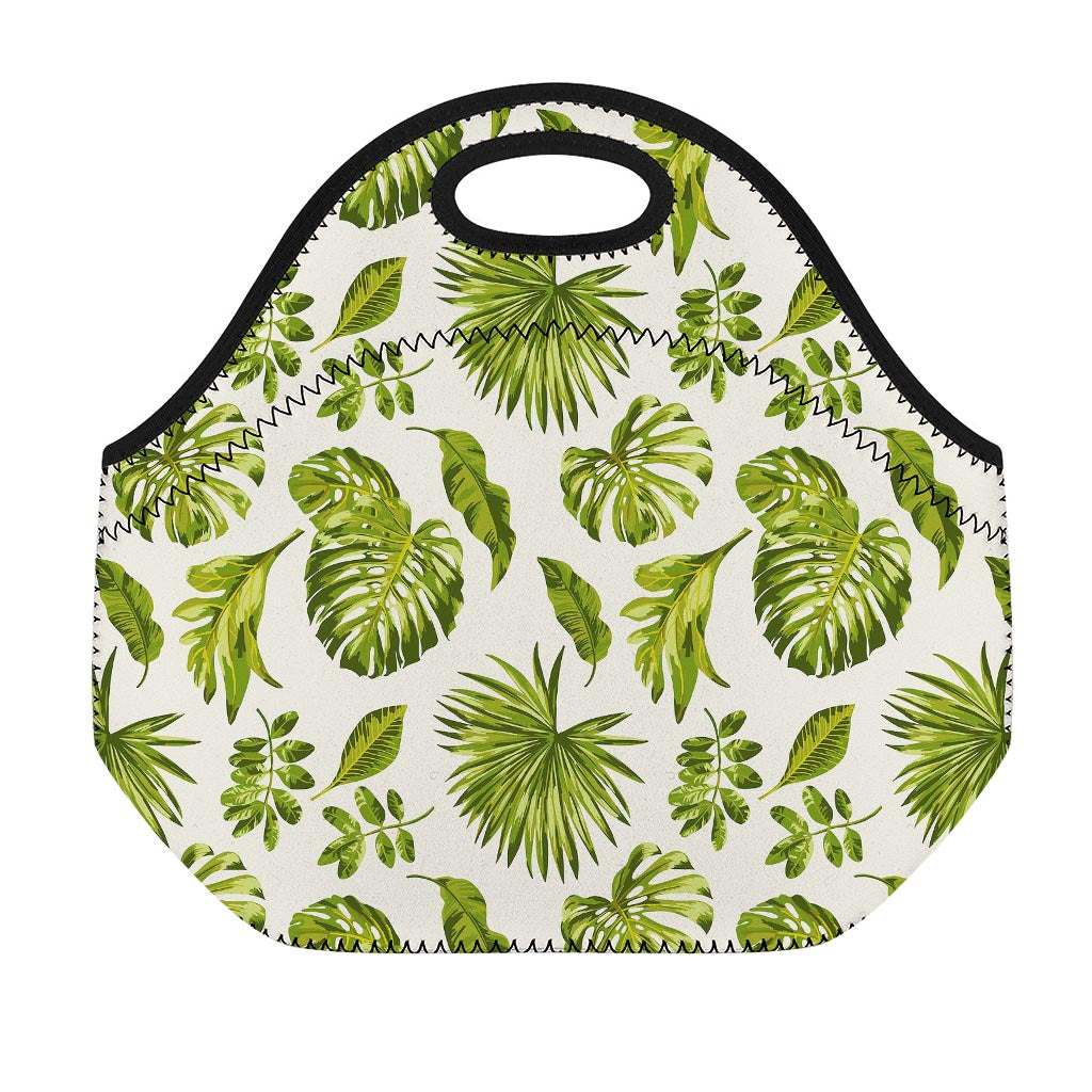 Light Tropical Leaf Pattern Print Neoprene Lunch Bag