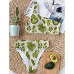 Light Tropical Leaf Pattern Print One Shoulder Bikini Top