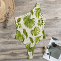 Light Tropical Leaf Pattern Print One Shoulder Bodysuit