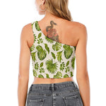 Light Tropical Leaf Pattern Print One Shoulder Crop Top