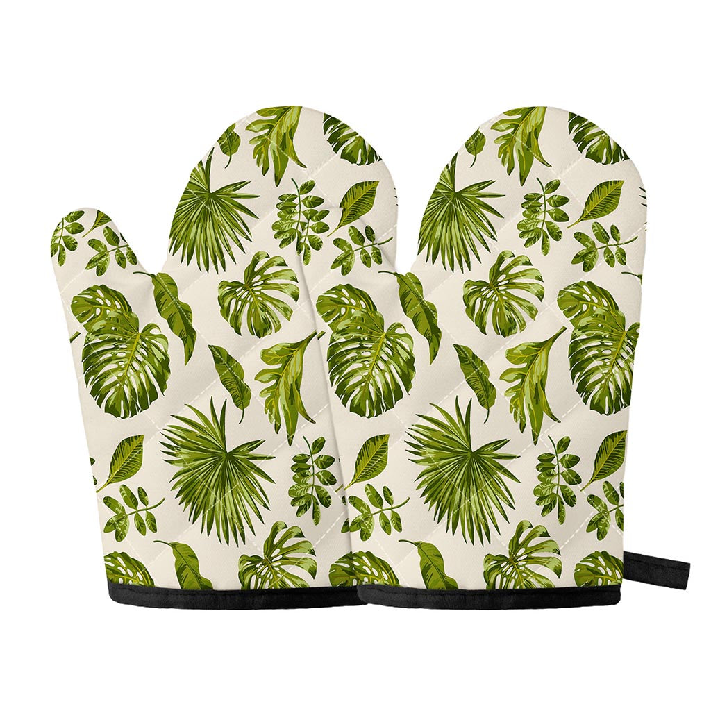 Light Tropical Leaf Pattern Print Oven Mitts