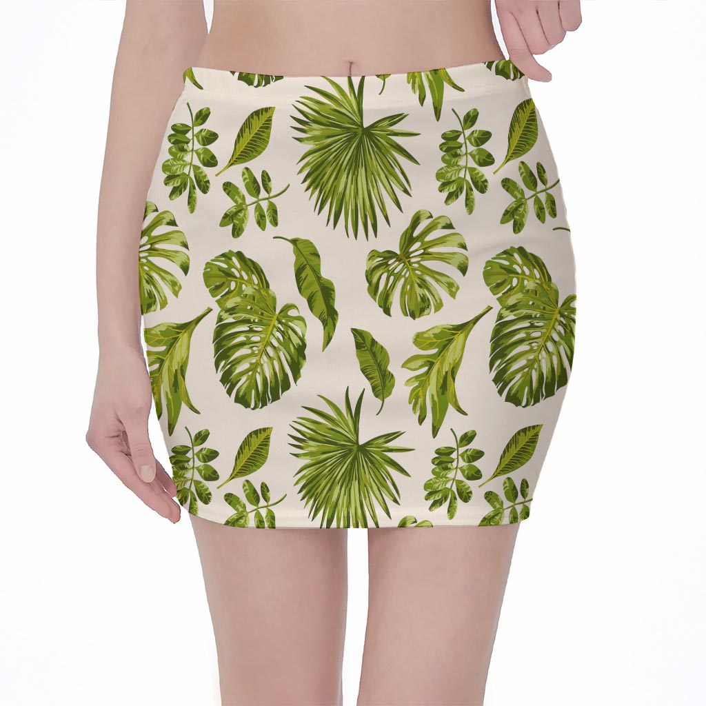 Light Tropical Leaf Pattern Print Pencil Mini Skirt