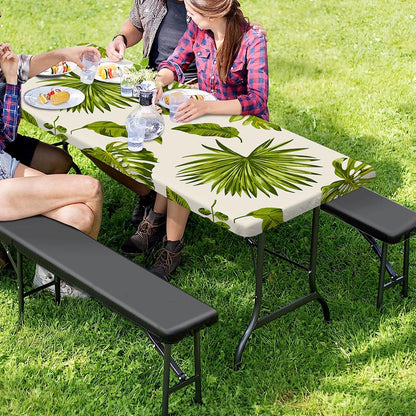 Light Tropical Leaf Pattern Print Picnic Table Cover
