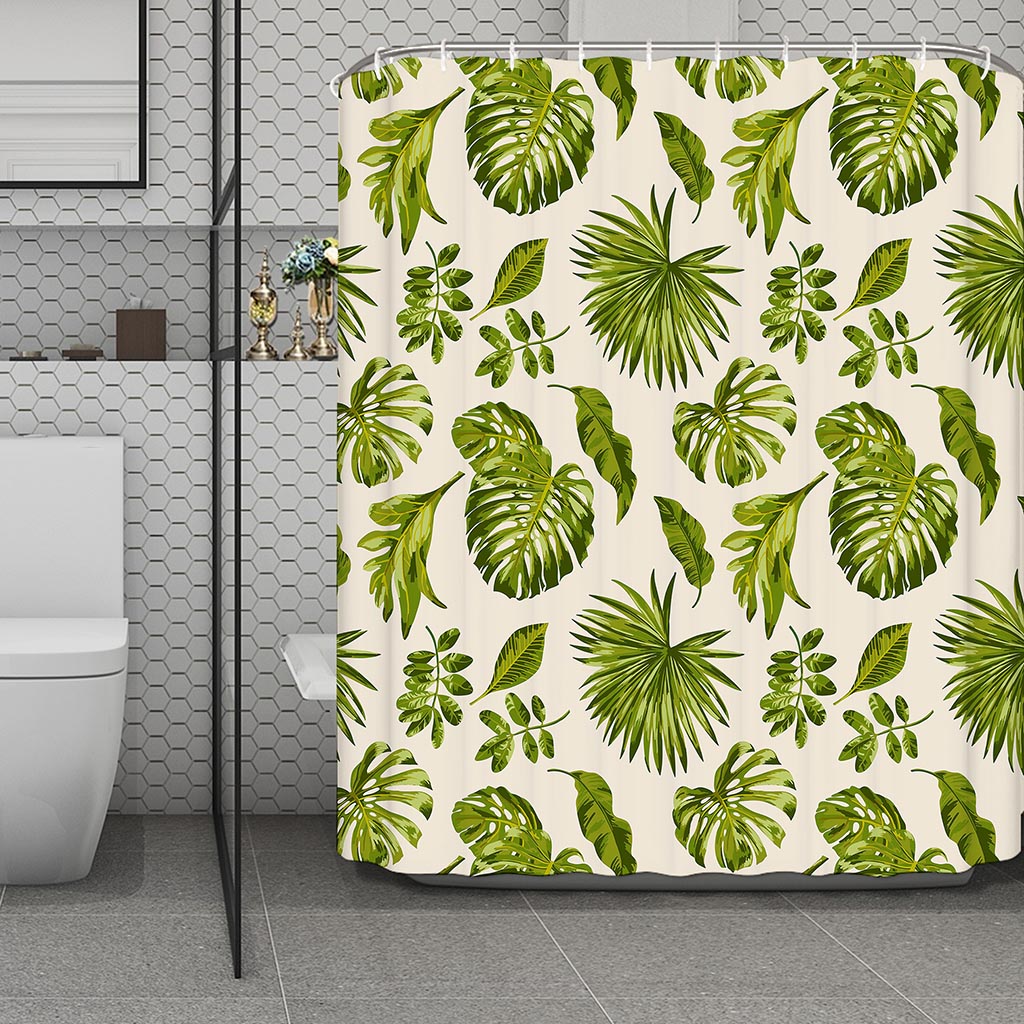 Light Tropical Leaf Pattern Print Polyester Shower Curtain