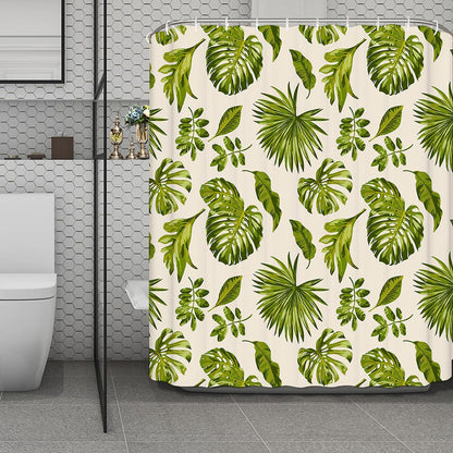 Light Tropical Leaf Pattern Print Polyester Shower Curtain