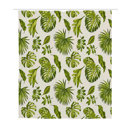 Light Tropical Leaf Pattern Print Polyester Shower Curtain