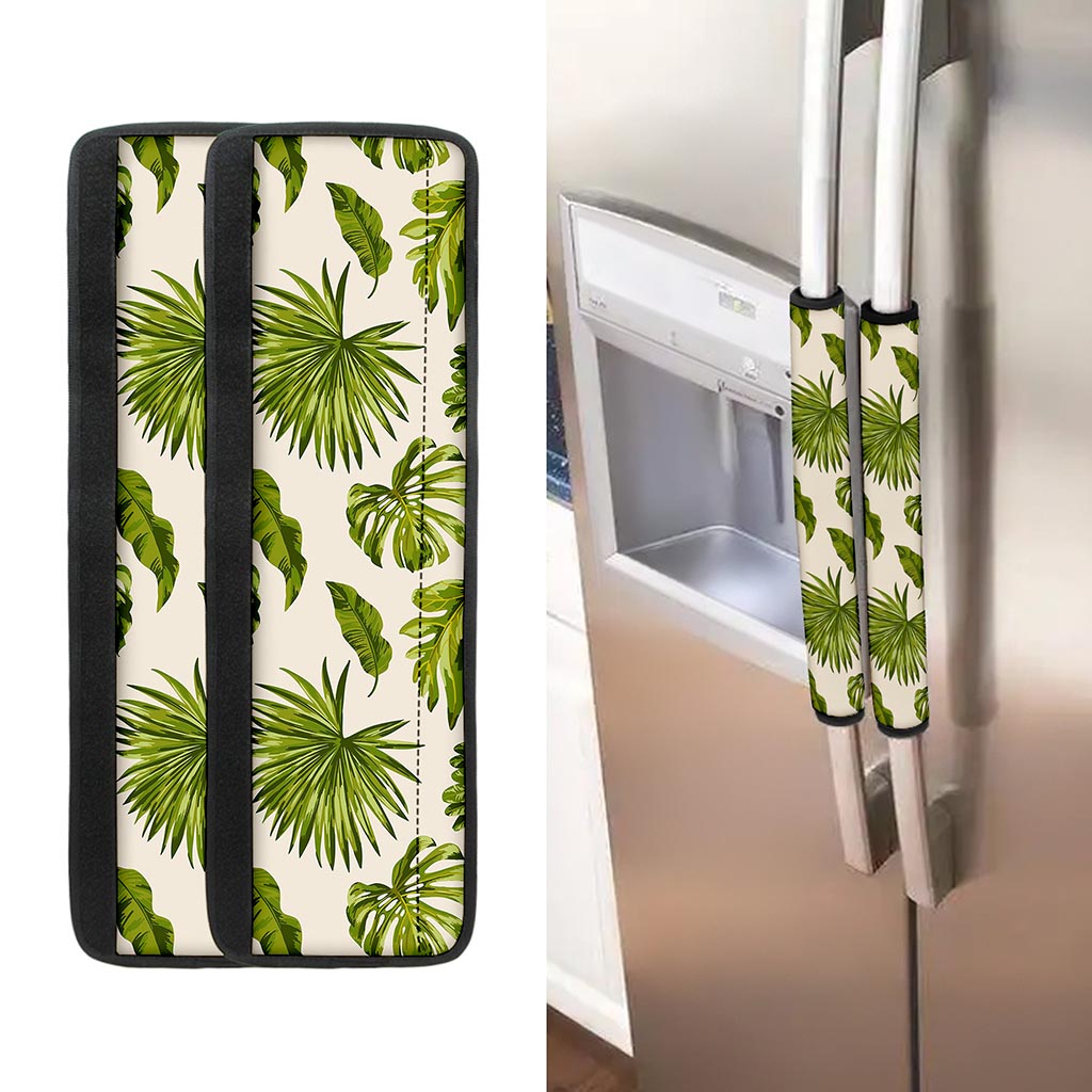 Light Tropical Leaf Pattern Print Refrigerator Handle Covers