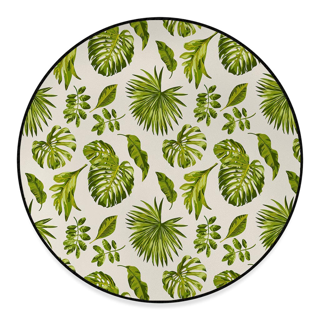 Light Tropical Leaf Pattern Print Round Floor Mat
