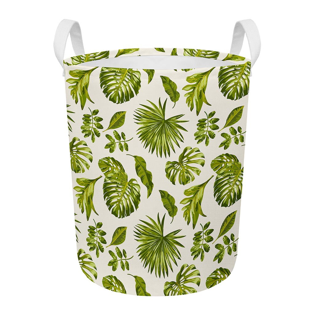 Light Tropical Leaf Pattern Print Round Laundry Basket
