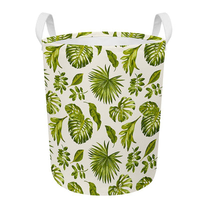 Light Tropical Leaf Pattern Print Round Laundry Basket