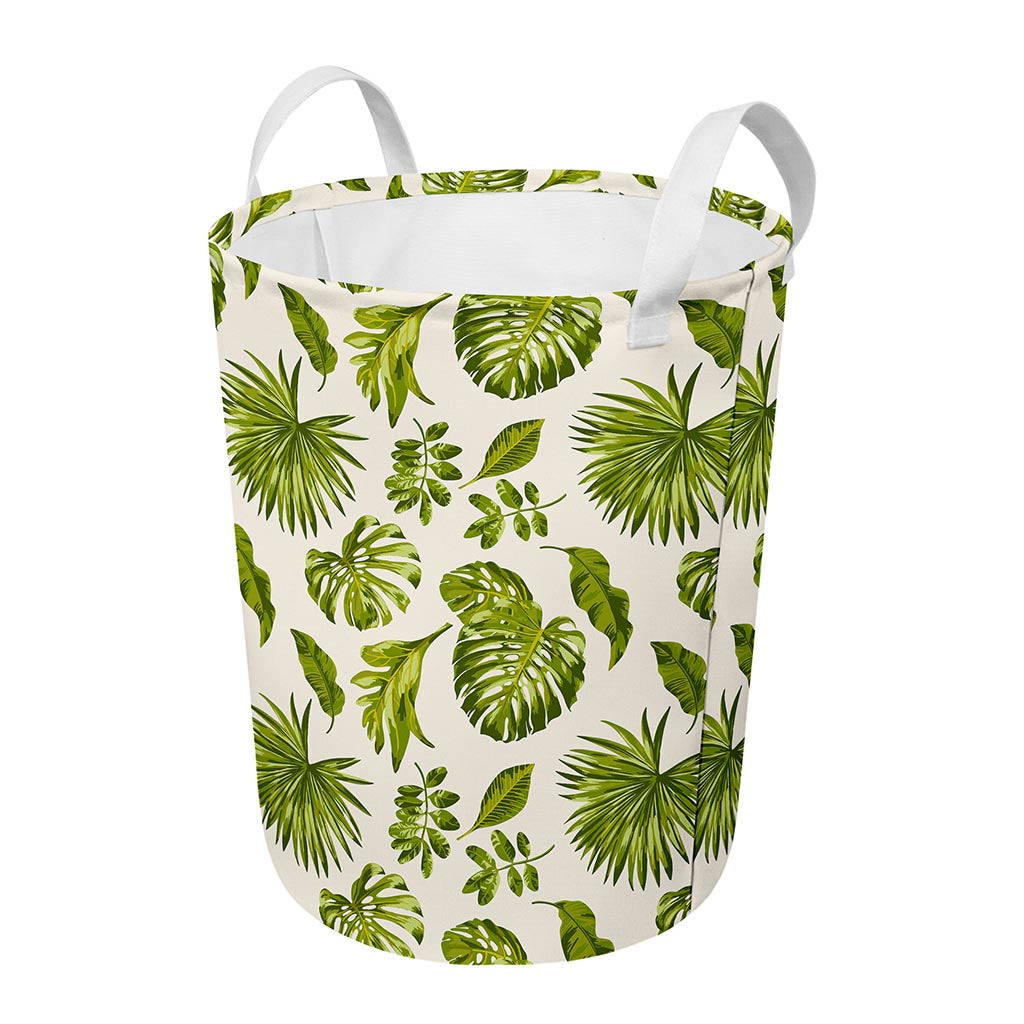 Light Tropical Leaf Pattern Print Round Laundry Basket