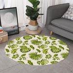 Light Tropical Leaf Pattern Print Round Rug