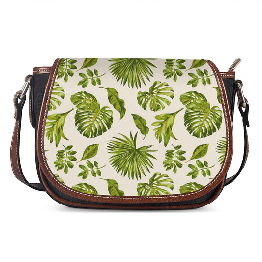 Light Tropical Leaf Pattern Print Saddle Bag