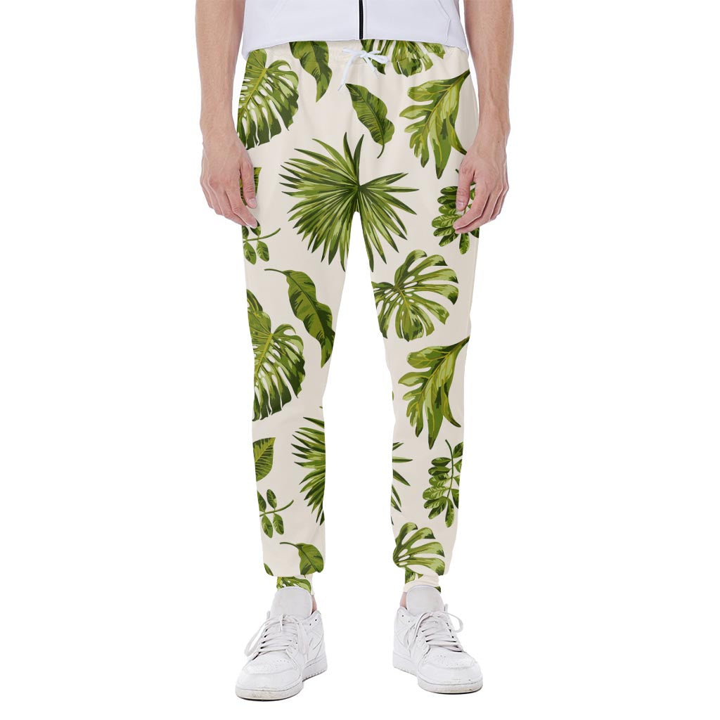 Light Tropical Leaf Pattern Print Scuba Joggers