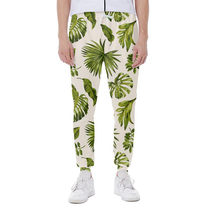 Light Tropical Leaf Pattern Print Scuba Joggers
