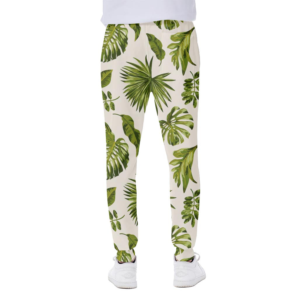Light Tropical Leaf Pattern Print Scuba Joggers