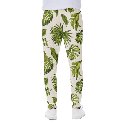 Light Tropical Leaf Pattern Print Scuba Joggers