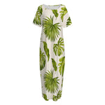 Light Tropical Leaf Pattern Print Short Sleeve Long Nightdress
