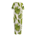 Light Tropical Leaf Pattern Print Short Sleeve Long Nightdress