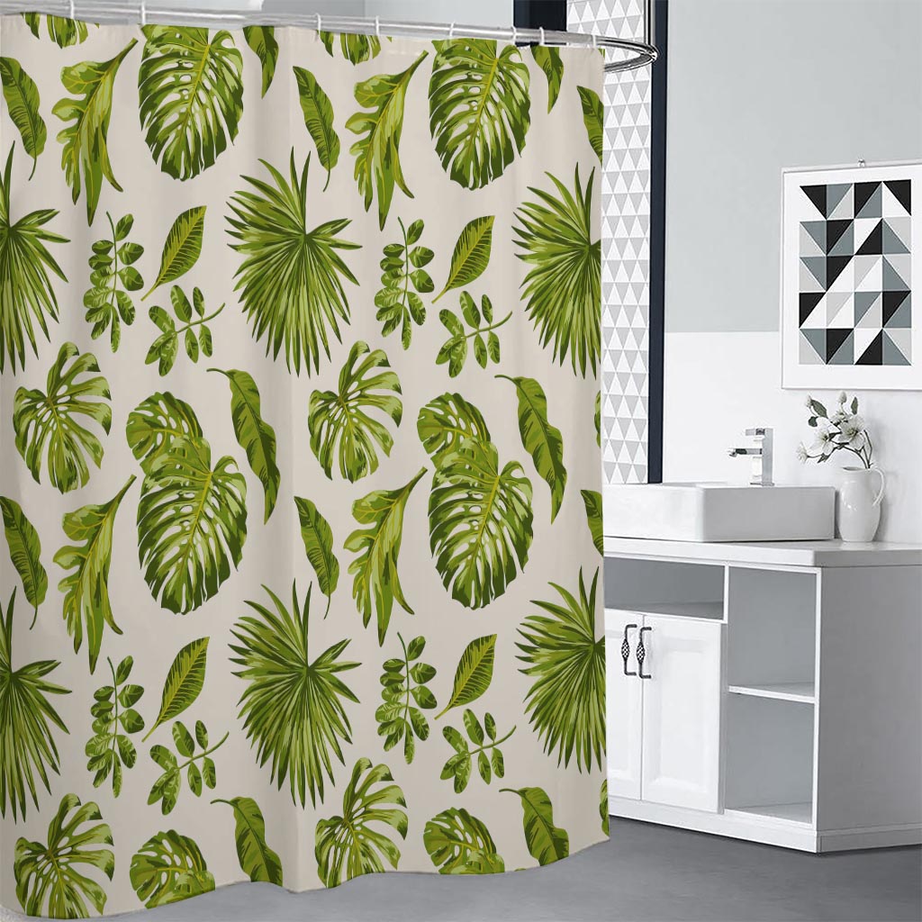 Light Tropical Leaf Pattern Print Shower Curtain
