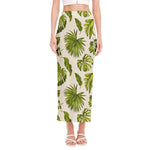 Light Tropical Leaf Pattern Print Side Slit Maxi Skirt