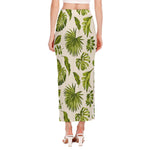 Light Tropical Leaf Pattern Print Side Slit Maxi Skirt