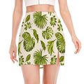 Light Tropical Leaf Pattern Print Side Slit Mini Skirt