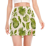 Light Tropical Leaf Pattern Print Side Slit Mini Skirt