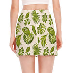 Light Tropical Leaf Pattern Print Side Slit Mini Skirt