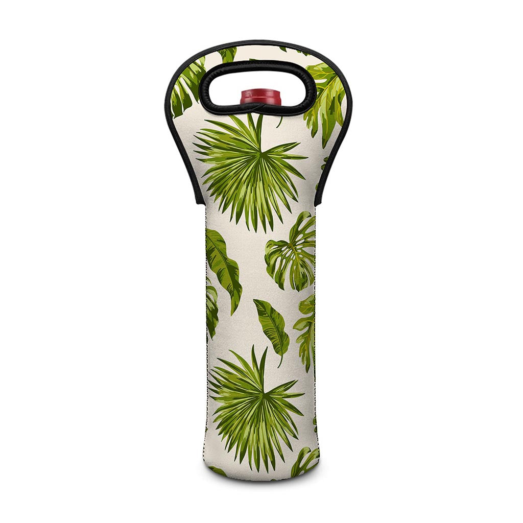 Light Tropical Leaf Pattern Print Single Neoprene Wine Tote