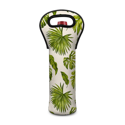 Light Tropical Leaf Pattern Print Single Neoprene Wine Tote