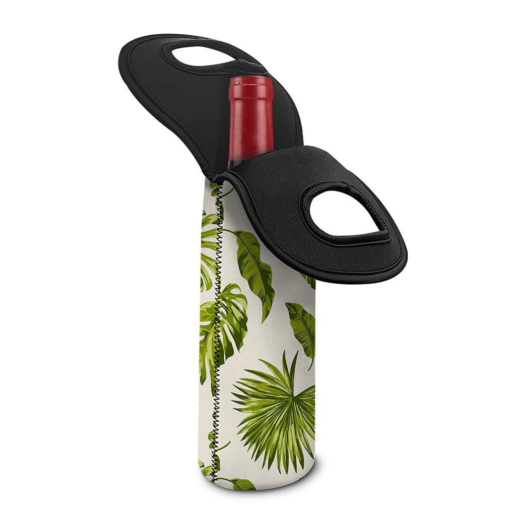 Light Tropical Leaf Pattern Print Single Neoprene Wine Tote