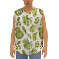 Light Tropical Leaf Pattern Print Sleeveless Baseball Jersey
