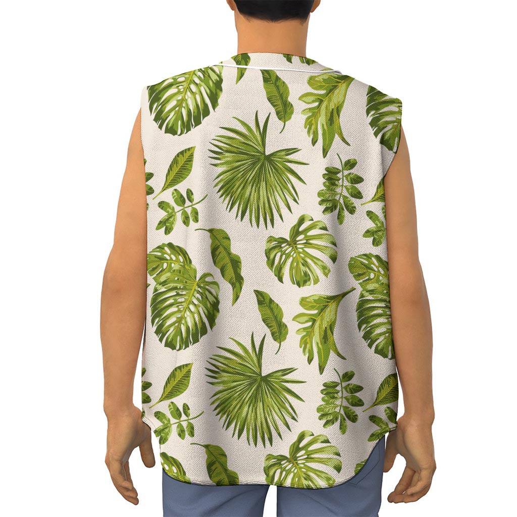Light Tropical Leaf Pattern Print Sleeveless Baseball Jersey