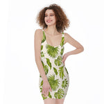 Light Tropical Leaf Pattern Print Sleeveless Bodycon Dress