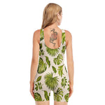 Light Tropical Leaf Pattern Print Sleeveless One Piece Swimsuit