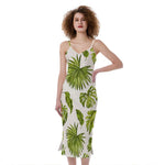Light Tropical Leaf Pattern Print Slim Fit Midi Cami Dress