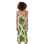 Light Tropical Leaf Pattern Print Slim Fit Midi Cami Dress
