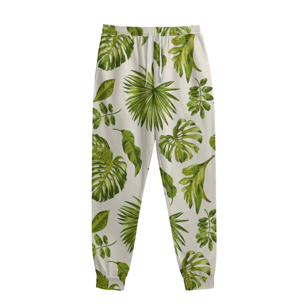 Light Tropical Leaf Pattern Print Sweatpants