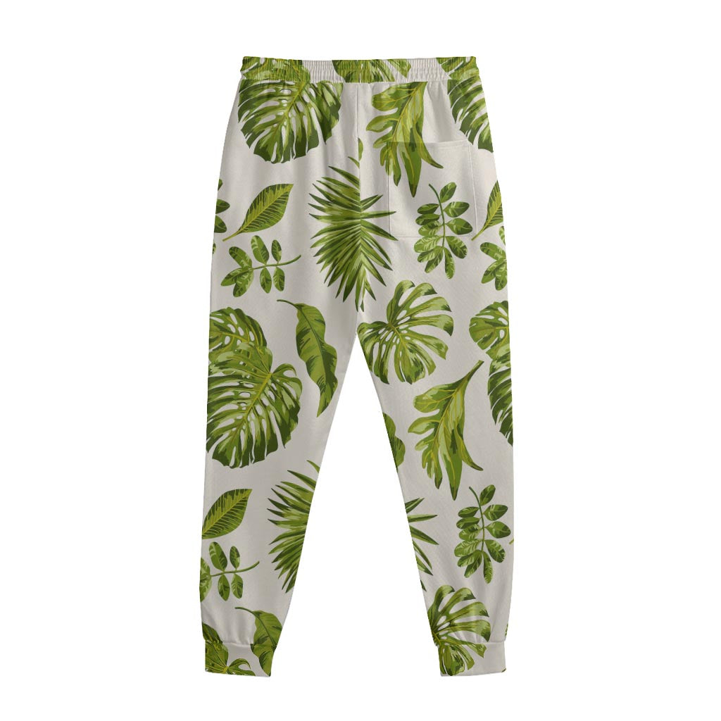 Light Tropical Leaf Pattern Print Sweatpants