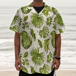 Light Tropical Leaf Pattern Print Textured Short Sleeve Shirt