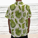 Light Tropical Leaf Pattern Print Textured Short Sleeve Shirt