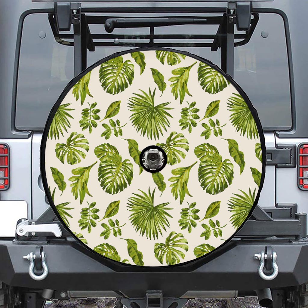Light Tropical Leaf Pattern Print Tire Cover With Camera Hole