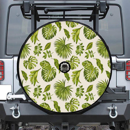 Light Tropical Leaf Pattern Print Tire Cover With Camera Hole