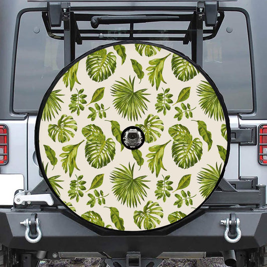 Light Tropical Leaf Pattern Print Tire Cover With Camera Hole