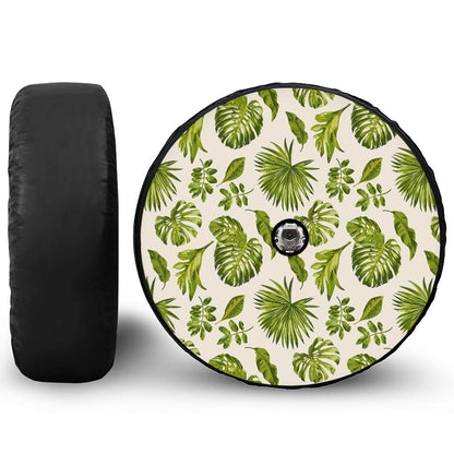 Light Tropical Leaf Pattern Print Tire Cover With Camera Hole