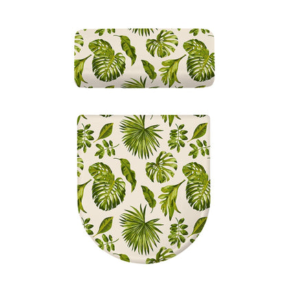 Light Tropical Leaf Pattern Print Toilet Lid And Tank Cover Set