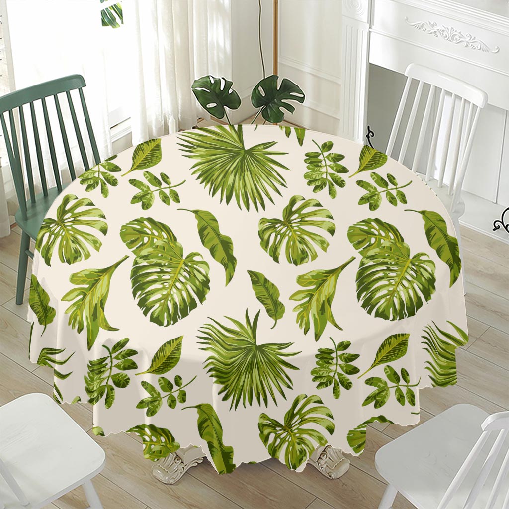 Light Tropical Leaf Pattern Print Waterproof Round Tablecloth